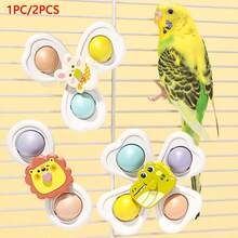 1pc/2pcs Parrot Toys, Parrot Intelligence Chewing Climbing Toys, Parrot Boredom Relief Toys, Suction Cup Bird Entertainment Toys, Parrot Rotating Wheel Toys, Can Be Fixed To Bird Cage Or Attached To Glass, Tile And Other Smooth Surfaces. - A+B - View 3