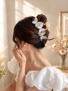 topshiny Layered Mesh Butterfly Hair Claw Clip With Beaded Tassel Accents, Sweet Elegant Organza Butterfly Hair Claw For Bun Updo Hair Accessory For Women - Multicolor - View 3