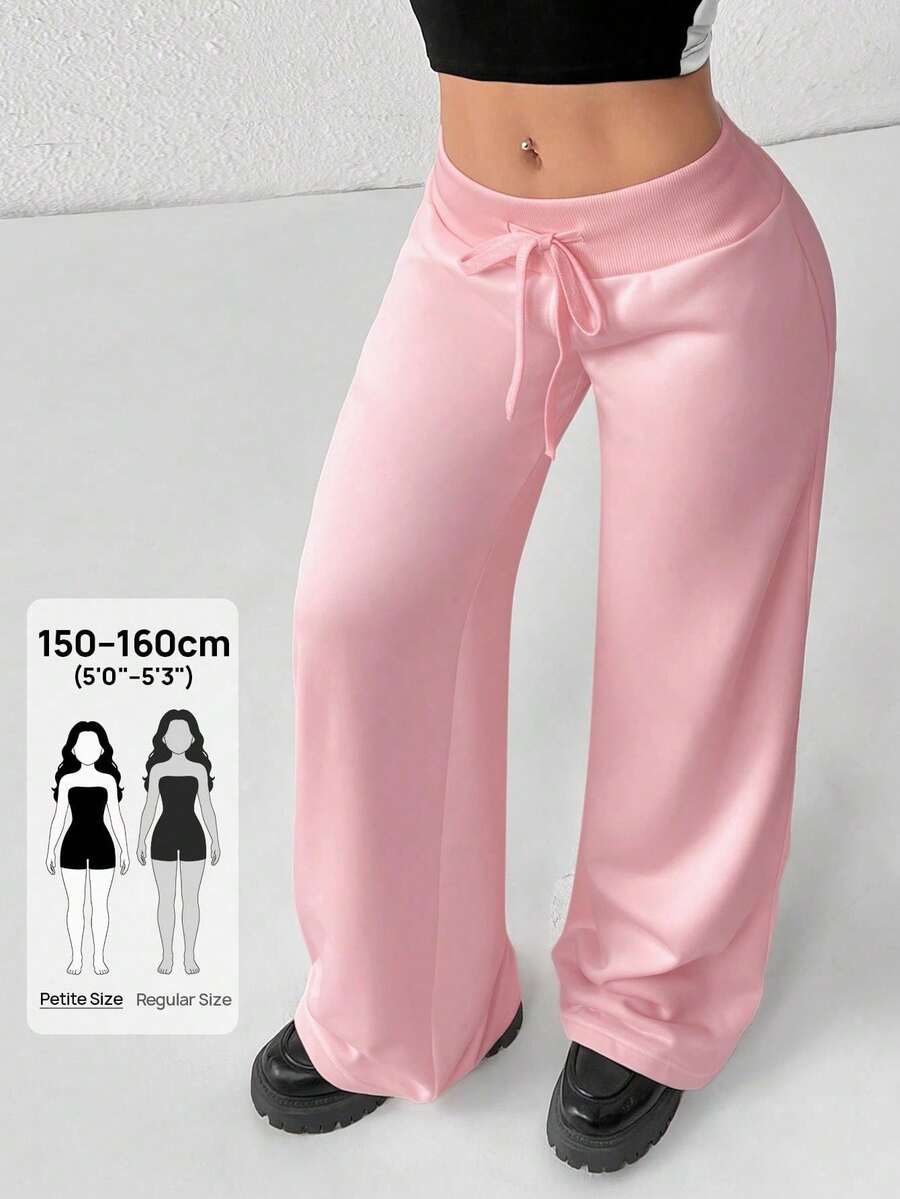 PETITE Women's Smooth Fabric Sports Trousers, Comfortable And Casual, Low Waist And Wide Leg, Autumn Clothing For Women, Winter Clothing For Women - 粉色 - 查看 1