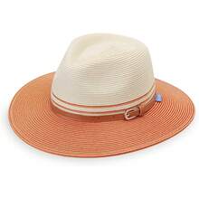 Wallaroo Hat Company Petite Kristy Fedora - UPF 50+, borde ancho, plegable, tamaño ajustable para tallas de corona más pequeñas - Marfil/Coral - Ver 10