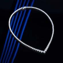 Collar de plata de ley 925 con moissanita para mujer, cadena de cadena con cierre de diamante completo para banquetes, con joyas. - 15 pulgadas (38 cm) - Ver 5