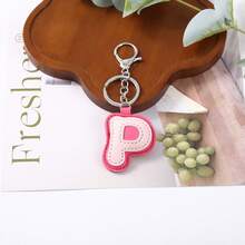 1pc Back To School Daily Dopamine Dual-Color PU Leather Letter Keychain, Full 26 Letters Lobster Clasp Backpack Pendant - Multicolor - View 13