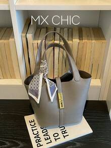 Casual Minimalist Fashion PU Leather Shoulder/Crossbody/Hand-Carry Tote Bag With Inner Pocket - Grey - View 1