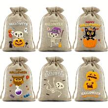 6pcs Halloween Drawstring Gift Bags, Halloween Trick Or Treat Bags, Suitable For Party Decoration And Storage, Gift Bags, Boxes, Handbags - Multicolor - View 9