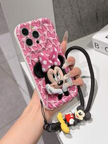 Disney Mickey Mouse Clubhouse Phone Case : 3D Fluffy Pattern Border Protector Phone Soft Phone Case With A Free Cute Mickey Mouse Bracelet Chain Lanyard, Mickey Mouse, Minnie Mouse, Donald Duck, Daisy Duck, Goofy, Pluto, For Apple 17 Promax 17 Pro 16 15 14 13 12 11 Pro Max XS Max X XR Soft Cover Summer Phone Case - 白色 - 查看 4