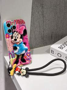 Disney Mickey Mouse Clubhouse Phone Case : 3D Fluffy Pattern Border Protector Phone Soft Phone Case With A Free Cute Mickey Mouse Bracelet Chain Lanyard, Mickey Mouse, Minnie Mouse, Donald Duck, Daisy Duck, Goofy, Pluto, For Apple 17 Promax 17 Pro 16 15 14 13 12 11 Pro Max XS Max X XR Soft Cover Summer Phone Case - White - View 5