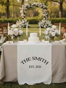Customized Personalized Wedding Table Runner And Welcome Banner, Suitable For Wedding, Reception, Ceremony, Woven Fabric, Customizable Text, Rectangular Table Decor, Suitable For Outdoor Events, Name/Date/Phrase Decoration - Multicolor - View 7