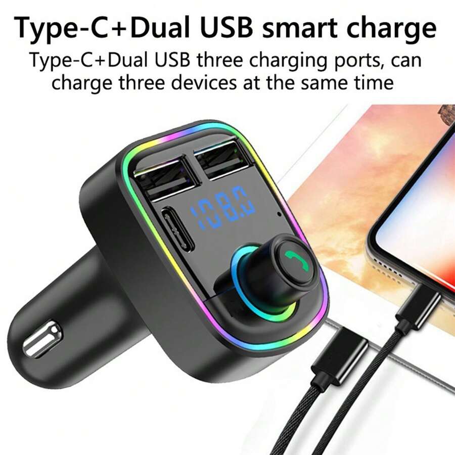 Modulador de audio MP3 para coche 3.1A, receptor de audio, 2 puertos USB de carga rápida, compatible con Apple, teléfonos Android, portátiles, adaptador de carga rápida que admite carga rápida y múltiples dispositivos, cargador de coche portátil y eficiente de carga rápida