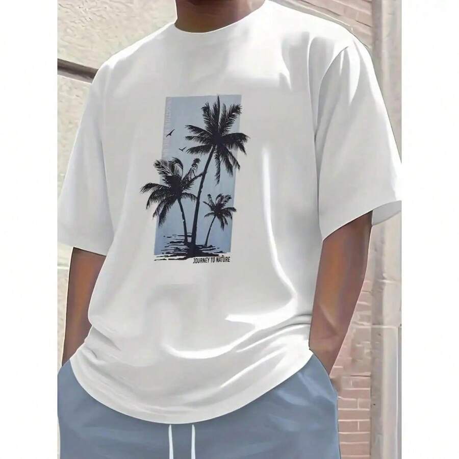 de camiseta y con gráfico de palmera "Siempre en mí" para hombres| Ropa de descanso extragrande para vacaciones costeras| Ropa elegante para el día a día y vacaciones casuales| Co - Blanco - Ver 1