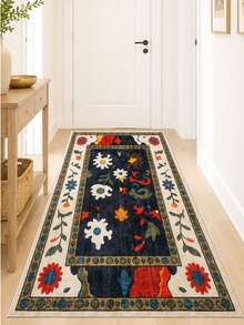 Chilai Home Flower Printed Rug, Runner Rug, Washable Floor Mat For Home Decor, Livingroom Rug, Non-Slip Kitchen Runner Rug, Made In Turkiye 80x200 Cm, 80x300 Cm,100x200 Cm, 120x180 Cm - Blue - View 3