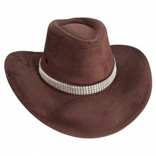 Customized Suede Cowboy Hat With Glitter Stripe - Rust Brown - View 1