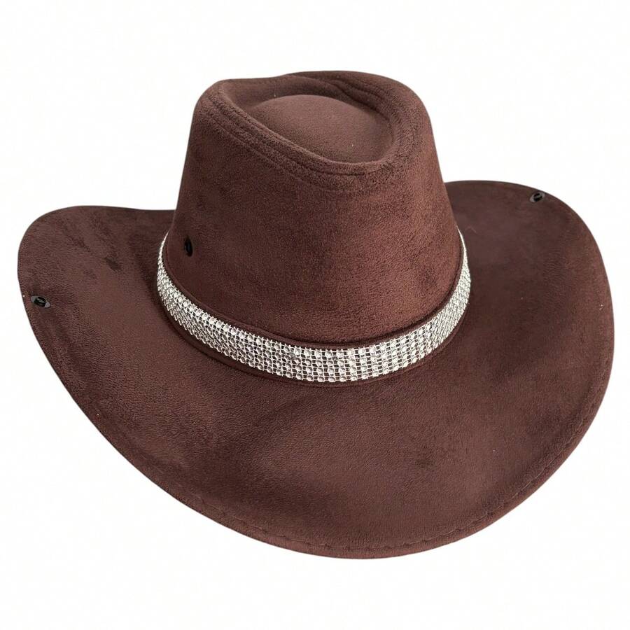 Customized Suede Cowboy Hat With Glitter Stripe - Rust Brown - View 1