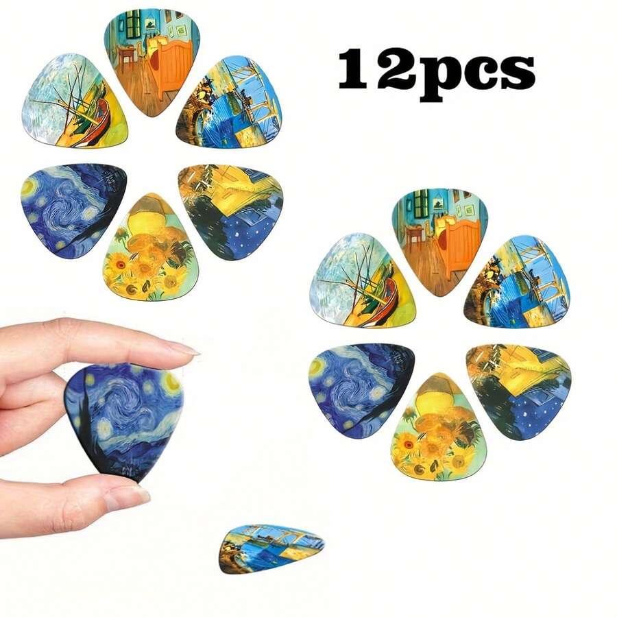 Set 12 Buah Pick Gitar Gaya Van Gogh | Bahan ABS Cetak Warna Dua Sisi | Kompatibel dengan Berbagai Instrumen Gitar/Gitar Listrik/Bass | Aksesori Musik Koleksi Seni | Hadiah Kreatif untuk Pecinta Musik - MultiWarna - View 1