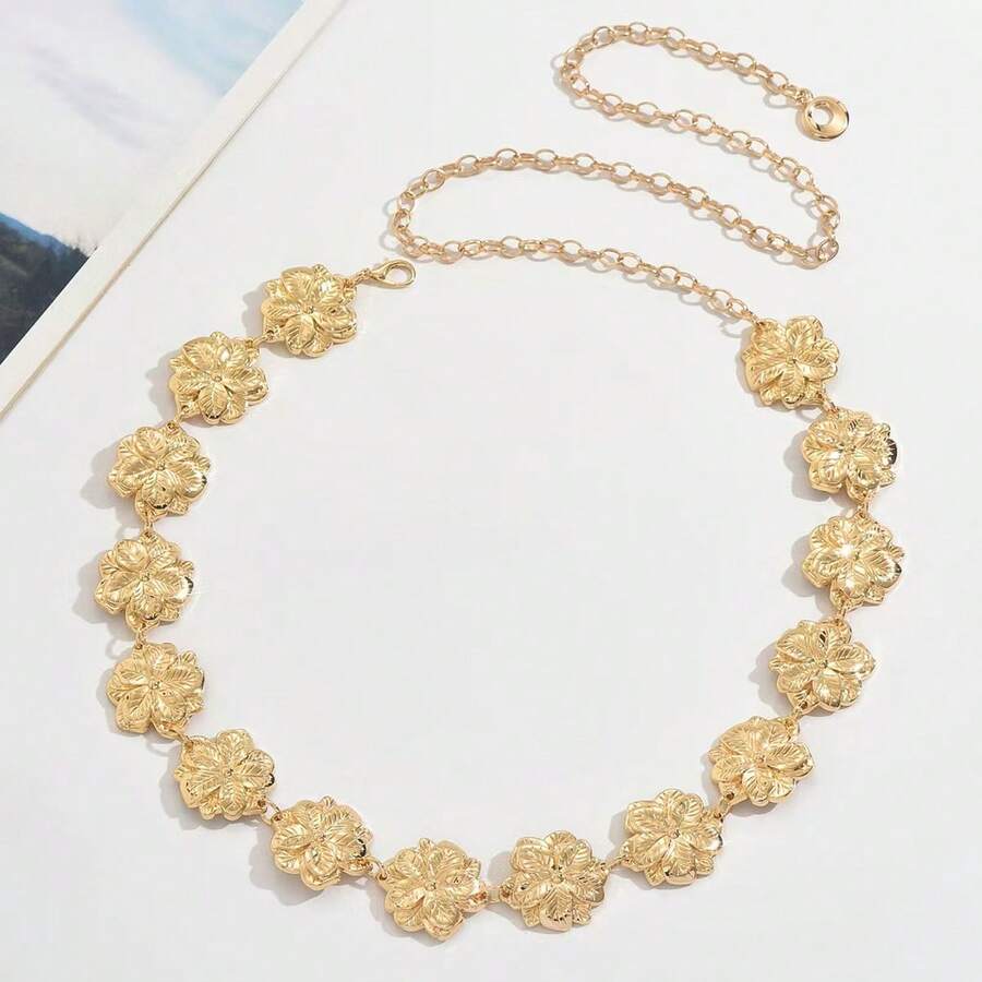 Cadena de cintura geométrica, cadena corporal de una sola capa vintage, cadena de flecos para vestido, cuerda de cintura - Dorado - Ver 1