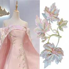 1件手工縫製3D花卉珠飾刺繡貼花，奢華重珠飾補丁，適用於婚紗、新娘禮服、晚禮服及衣飾裝飾 - A396 - 查看 4
