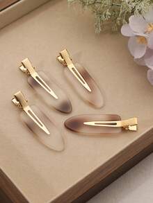 4PCS Vintage Light Brown Gradient Matte Women's Hair Clips, Suitable For Daily Commute, Dating And Gathering Occasions - Multicolor - View 3