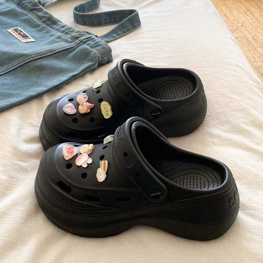 Summer Student Soft & Cute Platform Clogs Shoes, EVA Outdoor Wear, Campus Versatile Casual Lightweight Comfortable - Black - View 1
