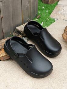 Men's Summer Closed-Toe Breathable Comfortable Soft Adjustable Heel Outdoor Garden Beach Pool Slides - Black - View 5