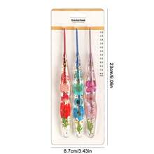 3 piezas de ganchillos de crochet exquisitos con diseño de concha de burbuja, ganchillos de crochet de resina transparente con patrón floral, mango de resina curvado con incrustación floral colorida, adecuados para proyectos de tejido y costura DIY, regalo perfecto para entusiastas de la costura - Paquete de 3 ganchos de ganchillo epoxi en blíster. - Ver 5