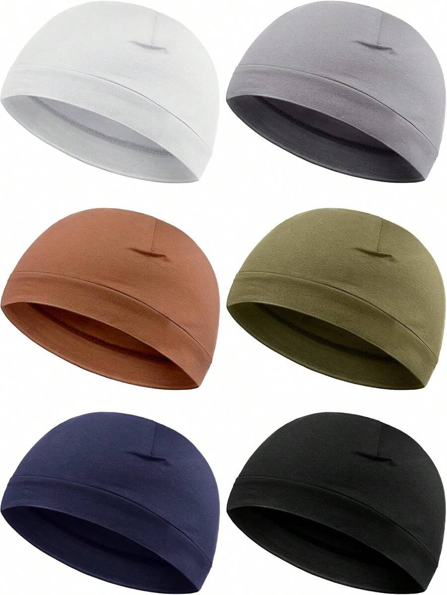 Syhood - Gorros de algodón para hombre, 6 piezas, gorras de cráneo, gorros de dormir, multifuncionales, para hombres y mujeres - Colores vintage - Ver 1
