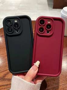 2入 精準孔位溝槽式 黑色與酒紅防摔軟殼手機保護殼，適用 17/17 Pro/17 Pro Max/16/15/XR/7P/8P/12 Pro Max/13 Pro Max/14 Pro Max/13/14/11/12/14/XS/S/XS Max/7/8/GES2，可愛時尚加厚手機保護套 - 彩色 - 查看 20