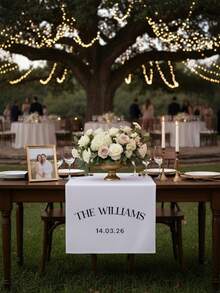 1pc Customized Personalized Wedding Table Runner, Suitable For Farmhouse Country Style Decor, Elegant Design, Applicable For Sweetheart Table Centerpiece, Rectangular Dining Table Decoration, Can Print Photo, Name, Date, Suitable For Special Events - Multicolor - View 7