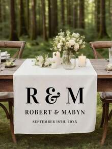 Customized Personalized Wedding Table Runner & Welcome Banner, Suitable For Wedding, Reception, Ceremony, Woven Fabric, Customizable Text, Rectangular Table Decor, Suitable For Outdoor Events, Name/Date/Phrase Decoration - Multicolor - View 6