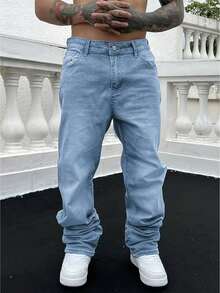 Jeans de moda vintage desgastados para hombres, ajuste holgado y cómodo, adecuados para el uso diario y actividades al aire libre - verde hierba - Ver 1