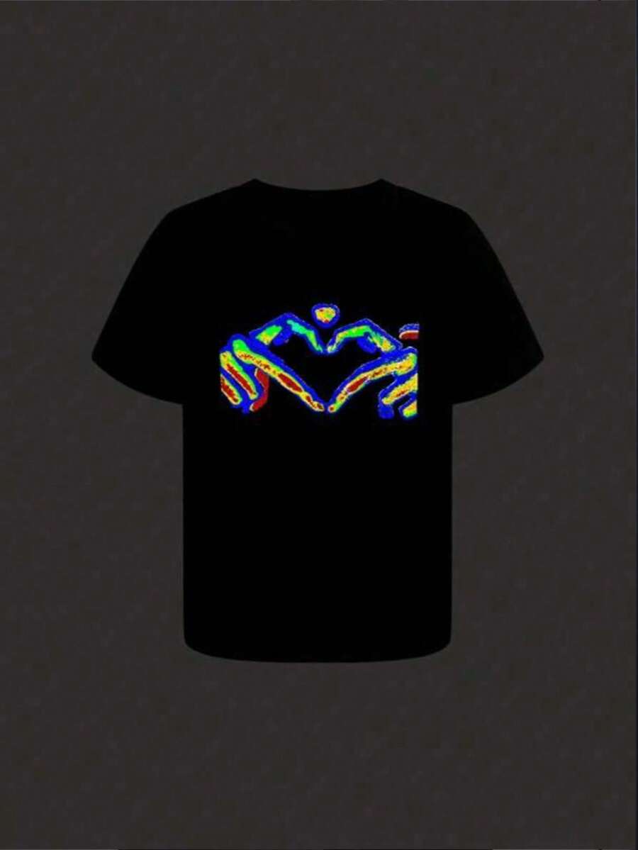 Short-Sleeved T-Shirt With Round Neck And Minimalist Graphic Print In Black For Girls - 黑色 - 查看 1