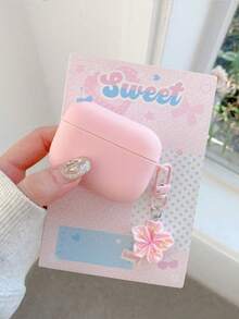 1pc Pink TPU Matte Bluetooth Earphone Protective Case With Sakura Charm, Cute Sakura Design, Compatible ForAirPods Pro 3, Pro (2nd Gen), 3, Pro, 4 Case Cover, Suitable For Daily Use, Spring, Mother's Day, Birthday, Graduation Season, Quick Ship - Pink - View 4