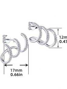 1 Pair Claw-Set Earrings, Sparkling & Luxurious, Elegant & Unique, Suitable For Multiple Occasions, Hypoallergenic, Perfect Holiday Gift - D - View 4