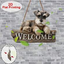 2D flaches 1 Stück Schnauzer Welpe Vintage Holz Willkommensschild, Hund Muster, Innen-/Außenwanddekoration, Haustierliebhaber Geschenk, wasserdicht und langanhaltend - Khaki - Übersicht 6