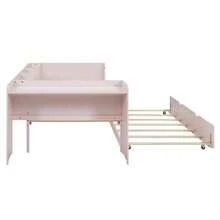 Flat Bed 90 X 200 Cm With Pull-Out Bed, Integrated Desk And Three Side Shelves, Pink. - 粉色 - 查看 10