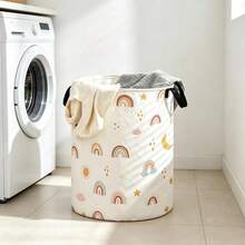 Rainbow Print Pattern Large Foldable Round Storage Basket, Multi-Functional Storage Basket, Suitable For Bathroom, Room, Laundry Basket, Dirty Clothes Hamper, Room Clutter Large Capacity Storage Box, Clothing Storage, Toy Clutter Storage, Multi-Functional Storage Box With Lid, Foldable Dirty Clothes Hamper, Storage Basket, Laundry Basket - Multicolor - View 4