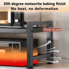 3/2-Story Kitchen Storage Rack With 6 Hooks, Expandable Microwave Rack, Microwave Storage Rack, High Load-Bearing Design, Rust Resistant And Durable, Suitable For Kitchen/Office/Storage Room, Expansion Range 40-64cm (Black), Standing Shelf - 黑色 - 查看 6