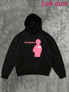 Y2K  Brent Faiyazzz Pink Sonder Rap Print,250g Polyester Men's And Women's Clothing Casual And Cozy Hoodies,  Long Sleeve Hooded Versatile Sweatshirt - 黑色 - 查看 2