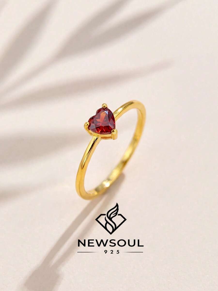 1pc 925 Sterling Silver Minimalist Heart-Shaped Single Diamond Ring, Exquisite Women's Jewelry, Perfect For Wearing At Balls, Parties, Dates, Holidays Or Anniversaries - Red Heart Ring - View 1