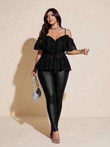 Viva Relle Camisa Sexy Talla Grande con Hombros Descubiertos y Espalda Descubierta - Morado - Ver 4