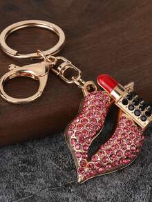 1pc Women's Creative Fashion Alloy Rhinestone Red Lip Mouth Keychain Charm Lip Key Chain Girlfriend Anniversary Valentine's Day Gift - Red - View 5
