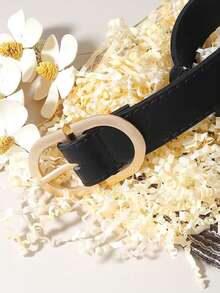 1/2pcs Metal Geometric Buckle Belt, Solid Color Minimalist Versatile Belt Suitable For Pants And Skirts - Gold Buckle - View 3