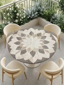 1pc Magic Art Round Tablecloth, White Lotus Mandala Pattern Design, With Elastic Edge, Polyester Fiber Tablecloth, Round Dining Table Decor Tablecloth, Suitable For Celebrations, Weddings, Outdoor Activities And Dining - Multicolor - View 7