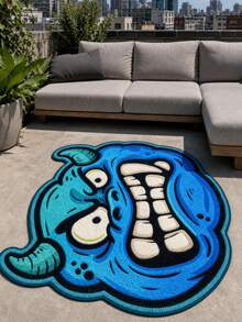 1pc Cool Cartoon Angry Blue Monster Shaped Rug, Street Graffiti Cyan Creative Bathroom Mat, Fun Cute Monster Plush Irregular Carpet, Suitable For Game Room Bedroom Bathroom Living Room Dorm Decor, Teen Boy Gamer Aesthetic Home Decor Gift - Blue - View 10