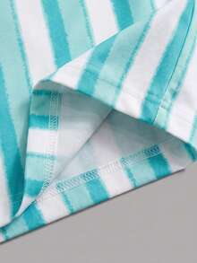 Men's Summer Beach Casual Contrast Stripe Drawstring Shorts - Mint Blue - View 9
