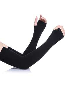 1 Pair UV Protection Ice Sleeves Solid Color Breathable Sunscreen Long Gloves Unisex Driving Cycling Gloves Women's Halloween - Black - View 6