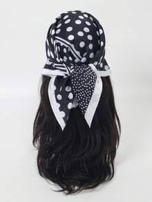 1pc New Women's Versatile Faux Silk Polka Dot Pattern Square Bandana Headscarf - Multicolor - View 7
