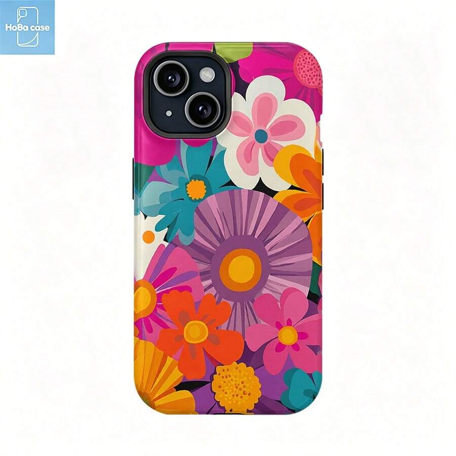 HoBa case 1 Pc The Flowers Pattern 2-In-1 Soft Film Full Coverage Phone Hard Case, Suitable For Galaxy A23/A24/A25/A32/33/S25, Compatible With Apple 18/7/8/11/12/13/14/14Plus/15/15Plus/16/16Plus/7/8Plus/17/17Pro Max,Korean Stylish & Interesting Phone Case,Elegant Design Suitable For Both Men And Women, Ideal Gift For Girlfriend On Christmas, Autumn, Birthday - Mixed Color 1 - View 1