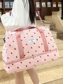 Bolsa de viaje de gran capacidad para pernoctar, bolsa tote para gimnasio, deportes y yoga, adecuada para negocios, bolsa de viaje para mujeres, portátil, ligera - Rosa - Ver 3