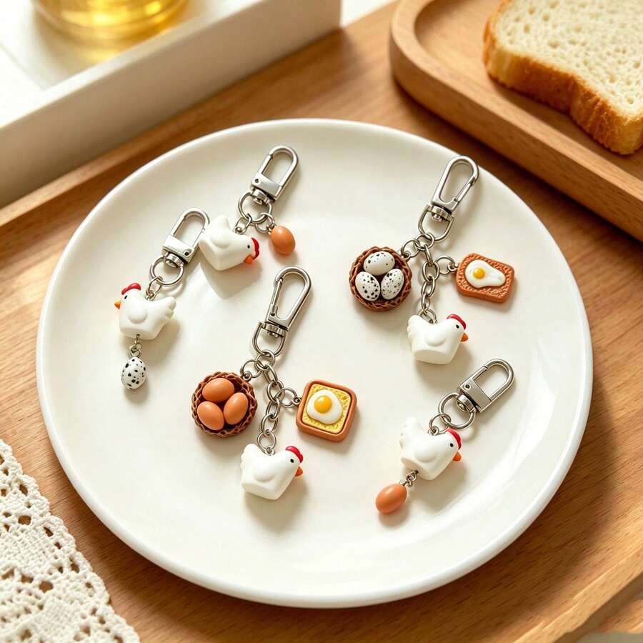 1pc Unisex Creative Healing Resin Hen Laying Egg Pendant Fried Egg Keychain Personalized Bag & Key Charm - Multicolor - View 1