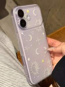 1 buah Casing Ponsel Transparan Putih dengan Motif Bintang, Bulan, Matahari, Dewa, Perlindungan Lensa Penuh, Anti Jatuh, Anti Benturan, Kompatibel dengan iPhone 16 Pro Max/17/16/15/14 Plus/13/12/11/Air - MultiWarna - View 2