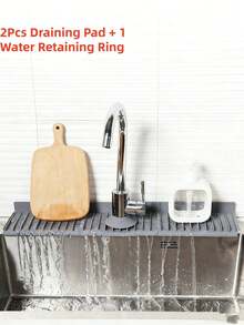 3/2/1pc Faucet Splash Guard, Modular Water Channel, Kitchen Faucet Silicone Mat, Non-Slip Quick-Dry Draining Mat, Easy-To-Clean Surface, Suitable For Single-Hole Faucets, Suitable For Kitchen And Bathroom, Kitchen Supplies, Kitchen Essentials, Home Essentials, Father's Day Gift, Kitchen Storage - Grey - View 14